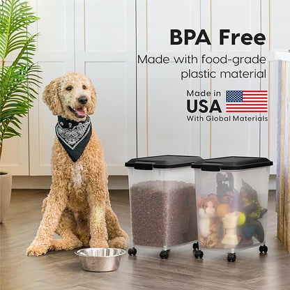 IRIS USA Dog Food Storage Container, 2 Pack, Up to 30 lbs Each, Airtight Seal for Freshness, Wheels for Rolling, Easy One Hand Opening, Made in USA, BPA Free, Clear/Black - Image 8