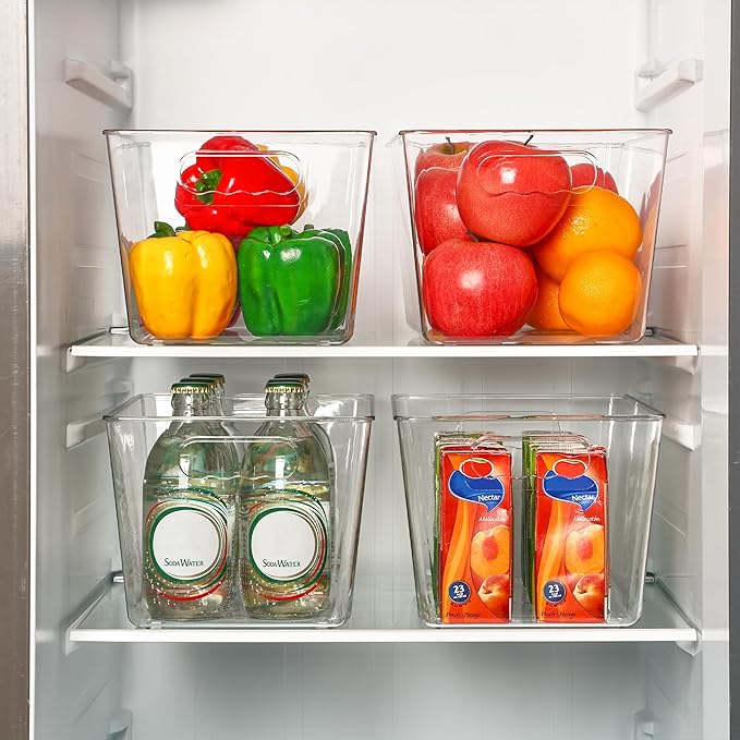 Vtopmart Clear Plastic Storage Bins, 6 PCS Pantry Organizer Bins with Handle for Refrigerator, Fridge, Cabinet, Kitchen, Countertops, Cupboard, Freezer Organization and Storage, Large - Image 6