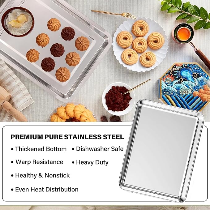 Set of 3 Baking Sheet, Stainless Steel Cookie Sheet Baking Sheet Pan, 9/12/16 Inch Cookie Tray Pans for Baking, Non Toxic & Easy Clean - Image 4