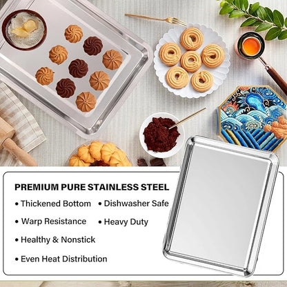 Set of 3 Baking Sheet, Stainless Steel Cookie Sheet Baking Sheet Pan, 9/12/16 Inch Cookie Tray Pans for Baking, Non Toxic & Easy Clean - Image 4