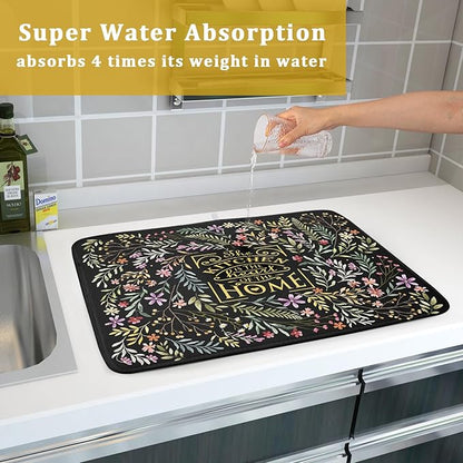 Vintage Microfiber Dish Drying Mat Wildflowers Leaves Absorbent Dry Mat for Kitchen Counter Decor - Image 7
