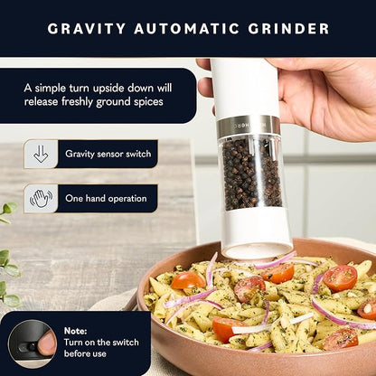 Home Hero Electric Salt and Pepper Grinder Set - Automatic Salt and Pepper Grinder Set Rechargeable. Electronic Salt and Pepper Shakers with LED Light, Gravity Electric Pepper & Salt Grinder, Set of 2 - Image 3