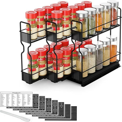 SpaceAid Pull Out Spice Rack Organizer, Heavy Duty Slide Out Seasoning Kitchen Organizer, Cabinet Organizer, with Labels, 7.7" W x10.75 D x10 H, 3 Drawers 2-Tier by SpaceAid