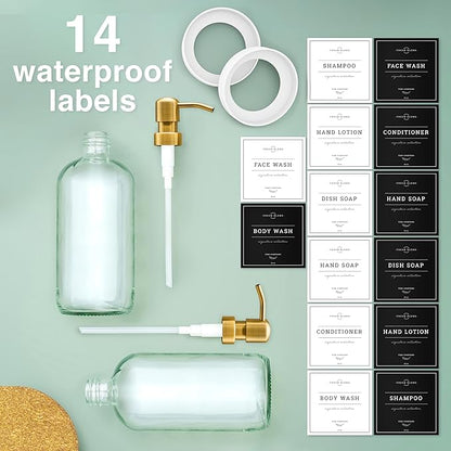 Vine Creations Glass Soap Dispenser, 2 Pack Kitchen Soap Dispenser Set with Stainless Steel Pump, 16 oz Dish Soap and Hand Soap Dispensers for Bathroom with Waterproof Labels (Clear) - Image 4