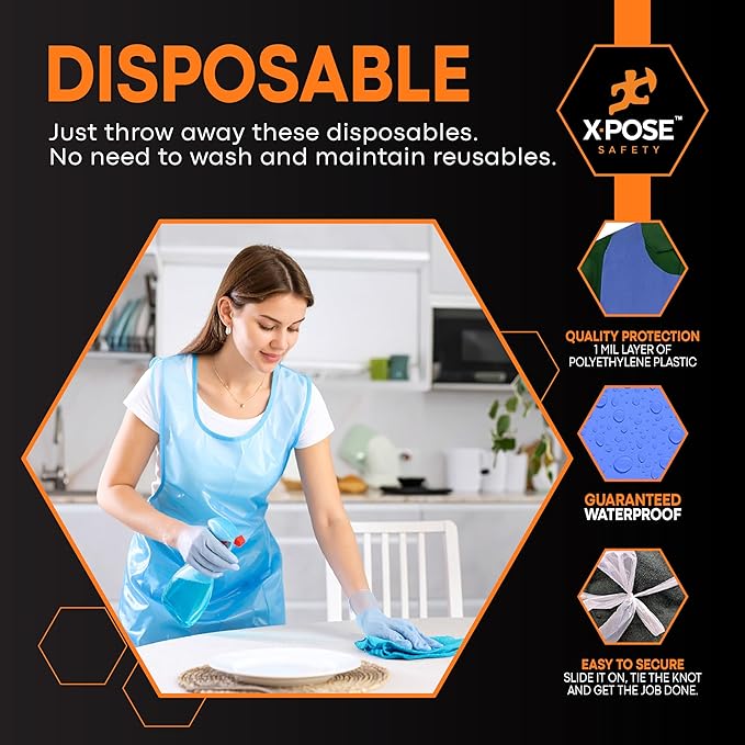 Xpose Safety 3000 Blue Plastic Disposable Aprons for Cooking & more Individually Packaged, Durable 1 Mil Waterproof Polyethylene 24" x 48" - Image 4
