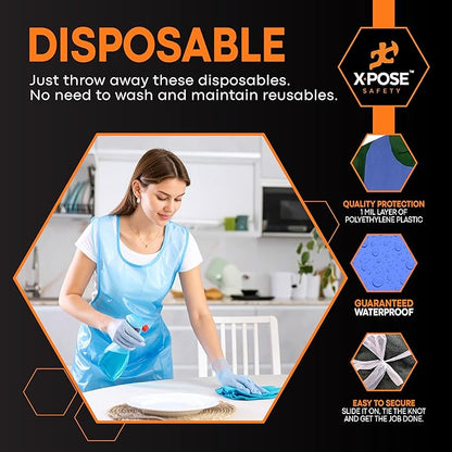 Xpose Safety 3000 Blue Plastic Disposable Aprons for Cooking & more Individually Packaged, Durable 1 Mil Waterproof Polyethylene 24" x 48" - Image 4