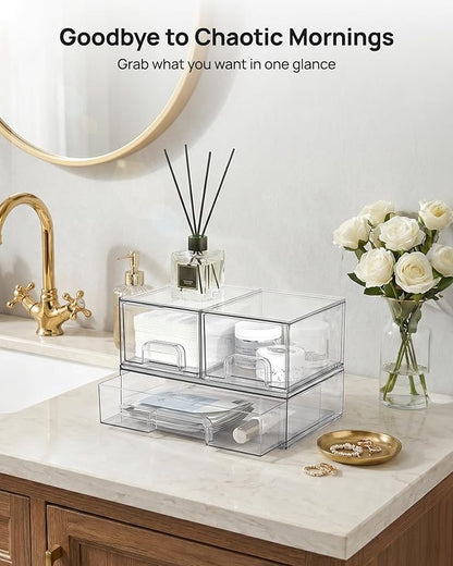 Vtopmart Stackable Storage Drawers Set of 4, Clear Plastic Organizer Bins for Bathroom Supplies,Ideal for Cabinet,Pantry,Laundry Room Organization - Image 3