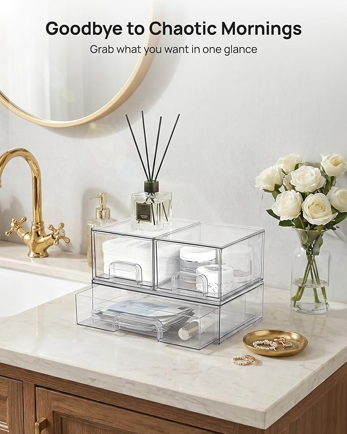Vtopmart Stackable Storage Drawers Set of 3,Clear Plastic Organizer Bins for Makeup, Cosmetics, Beauty Supplies,Ideal for Vanity, Bathroom,Cabinet,Pantry Organization - Image 6