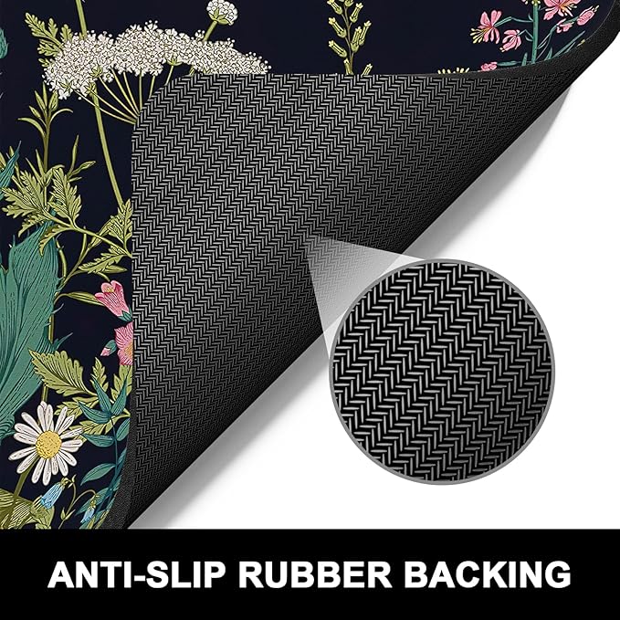 Rnivvi Dish Drying Mat for Kitchen Counter, 16 x 18" Cute Flower Theme Absorbent Heat Resistant Drying Pad with Non-slip Rubber, Coffee Bar Mats for Dish Rack Kitchen Decor Accessories, Black - Image 5