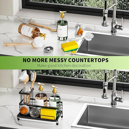Cisily Large Capacity Kitchen Sink Caddy Organizer, Rustproof Non-Slip Sponge Holder With Dish Brush Holder Organizer, Kitchen Organization and Storage, Essentials Accessories for Countertop - Image 5
