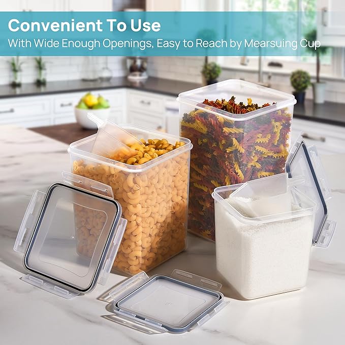 Vtopmart 10 PCS Flour and Sugar Storage Container, Large Airtight Food Canisters with Lids for Kitchen, Pantry Organization, BPA Free, Black - Image 3