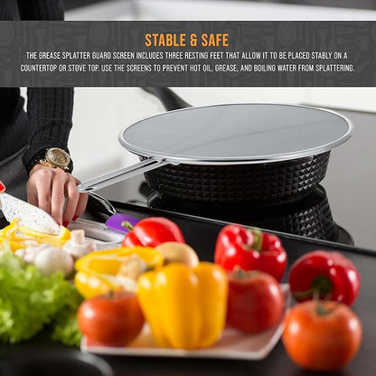 U.S. Kitchen Supply Set of 3 Stainless Steel Splatter Screen - 13", 11.5" & 9.5" Sizes - Fine Mesh Splatter Screen with Resting Feet Set, Grease Guard for Kitchen Pots and Pans - Image 6