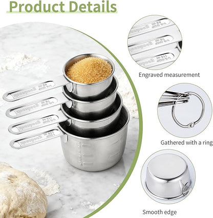 Measuring Cups 4 Pieces, Stainless Steel Measuring Cups, Stackable Design with Metal Handle for Dry and Liquid Ingredients, Ideal for Cooking & Baking - Image 3
