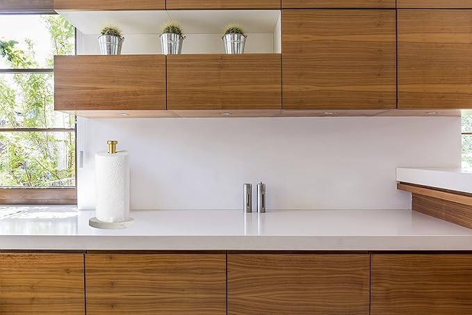 Paper Towel Holder Countertop, Standing Paper Towel Roll Holder for Kitchen Bathroom, with Weighted Marble Base for One-Handed Operation (Gold), Gold Paper Towel Holder, Marble - Image 5