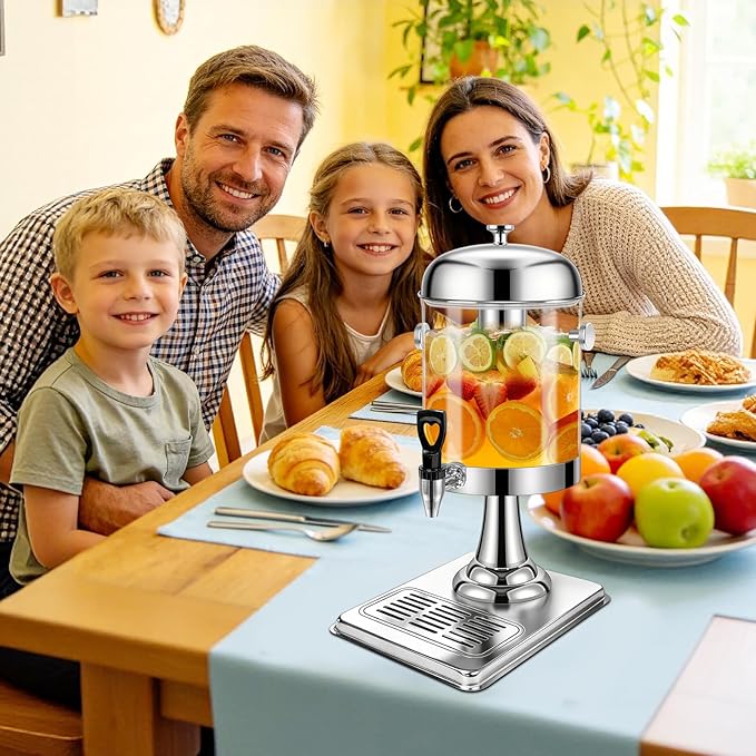 2.2 Gallon Beverage Dispenser with Stand, Drink Dispenser for Parties, Stainless Steel Juice Dispensers with Spigot,Ice Core and Tray,Cold beverage dispenser for Parties, Buffet Cafeterias, Homes