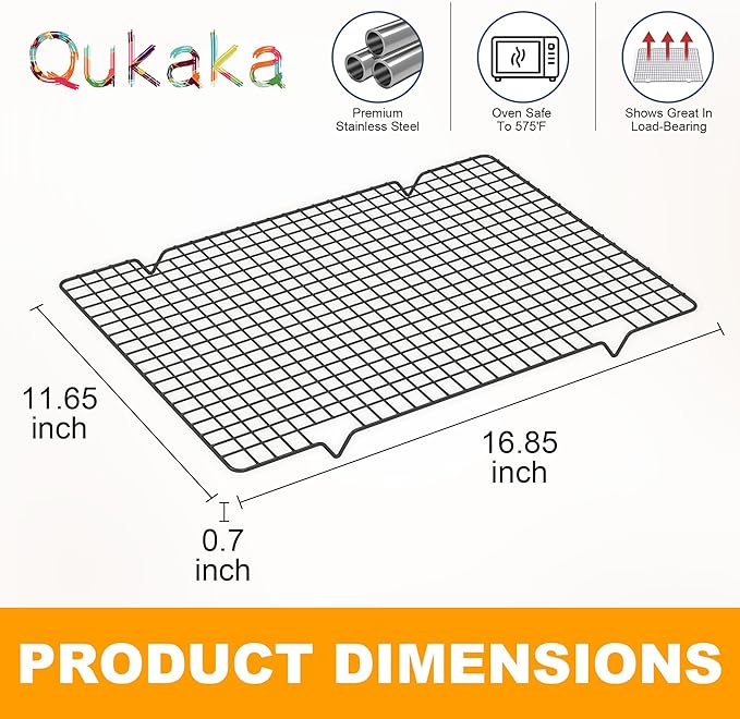 2PCS Cooling Racks for Cooking and Baking -11.65''x16.85''Heavy Duty Stainless Steel Wire Rack for Baking, Grilling, Roasting - Oven & Dishwasher Safe - Fits Half Sheet Pan（Black） - Image 6