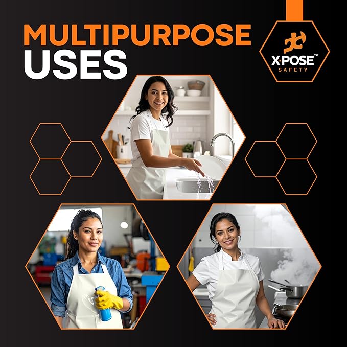 Xpose Safety Heavy Duty Vinyl Waterproof Aprons, White - For Home, Industrial and Commercial Use - Chemical Resistant