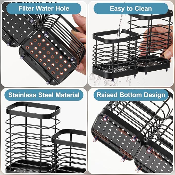 Utensil Holder, Stainless Steel Utensil Drying Rack for Kitchen Counter, Silverware Cutlery Flatware Holder Forks, Knives, Spoons, Chopsticks Organizer (Black) - Image 3