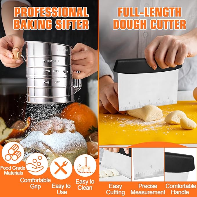 Biscuit Cutter Set, 14PCS Pastry Blender Set with Pastry Cutter, Flour Sifter, Rolling Pin, Biscuit Cutter, Dough Cutter, Powdered Sugar Shaker Duster, Fine Mesh Strainer Baking Mat for Cooking Baking - Image 5