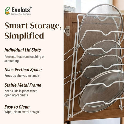 Evelots 6 Pot Lid Organizer for Cabinet or Pantry Wall - Cupboard Door Pots and Pans Organizer - Glass or Metal Pan Covers Cabinet Organizer - Rack Hanger Dividers - Set of 2