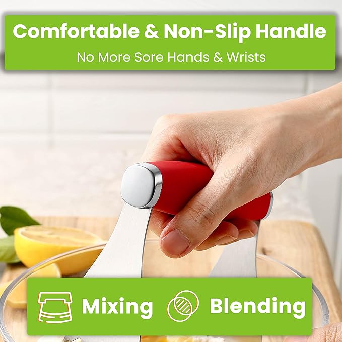 Spring Chef XL Stainless Steel Pastry Cutter Tool for Baking - Heavy Duty Dough Blender - Butter & Dough Cutter Tool with Sharp Blades - Pastry Blender for Easy Mixing - Dishwasher Safe - Red - Image 4