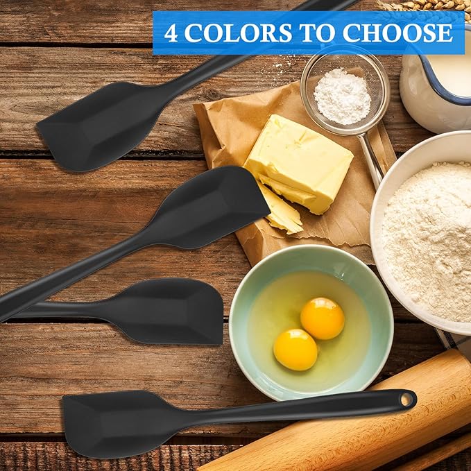 Shappy 4 Pieces Silicone Cooking Spoons 10.6 Inch Heat Resistant Kitchen Spoons for Mixing, Serving and Stirring Upgrade Large Non Stick Basting Utensils, Dishwasher Safe(Scrapers,Black) - Image 5