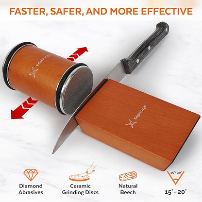 Knife Sharpener – Rolling Knife Sharpener Kit with Diamond Disc & Stainless Steel Polishing Disc, Magnetic 15° & 20° Angle Guide, Manual Kitchen Knife Sharpener Tool, Ideal Gift - Image 5