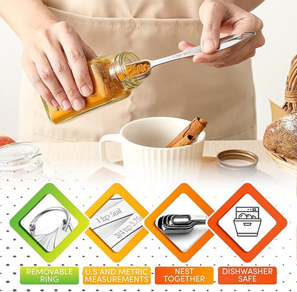 Spring Chef Stainless Steel Measuring Spoons Set of 6 with Leveler, Rectangular Metal Teaspoon & Tablespoon Measuring Spoons for Dry & Liquid Ingredients - Nesting Kitchen Gadgets For Baking & Cooking - Image 6