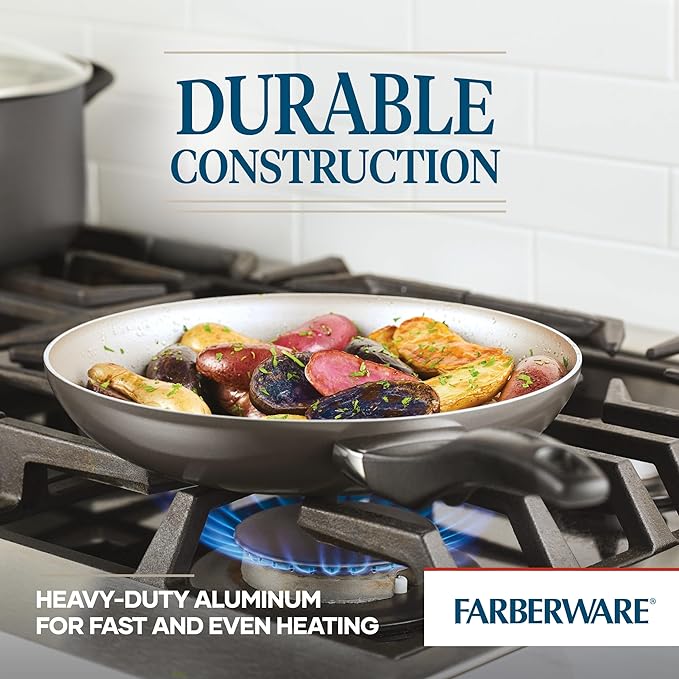 Farberware Dishwasher Safe Nonstick Cookware Pots and Pans Set, 15 Piece, Pewter - Image 5