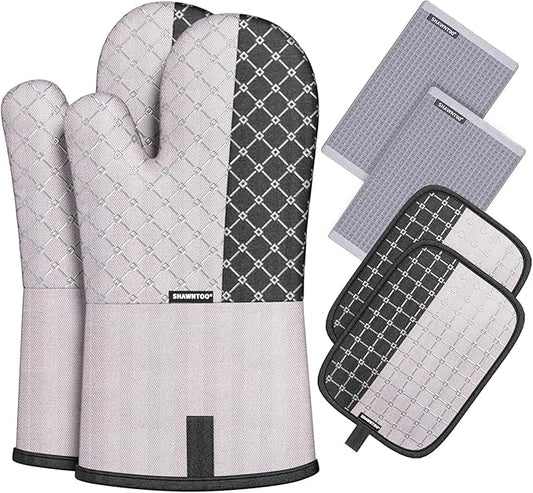 Oven Mitts and Pot Holders Sets 6pcs, Kitchen Oven Glove,High Heat Resistant 550 Degree Extra Long Oven Mitts and Potholders with Non-Slip Silicone Surface for Home Essentials (Grey) (Slate Grey) by OvenMitts