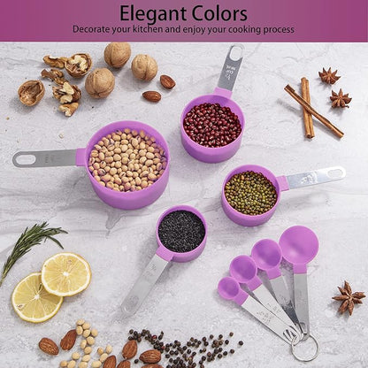 Measuring Cups and Spoons Set of Huygens Kitchen Gadgets 10 Pieces, Stackable Stainless Steel Handle Measuring Cups for Measuring Dry and Liquid Ingredient (Mauve) - Image 6