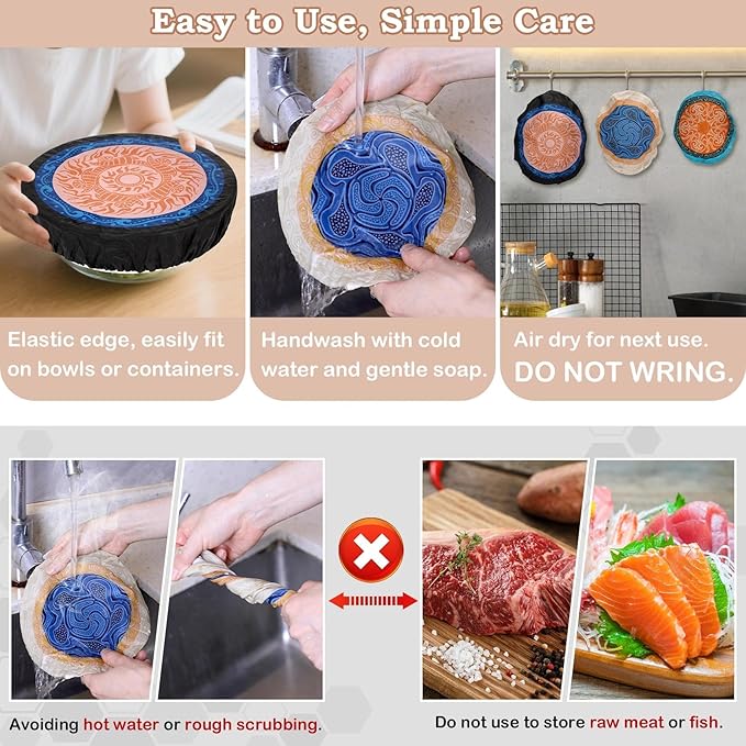 5-Size Reusable Beeswax Bowl Covers for Bread Proofing, Cotton Cloth Flexible Beeswax Wraps for Food Storage(Concentric Circle) - Image 6