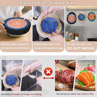5-Size Reusable Beeswax Bowl Covers for Bread Proofing, Cotton Cloth Flexible Beeswax Wraps for Food Storage(Concentric Circle) - Image 6