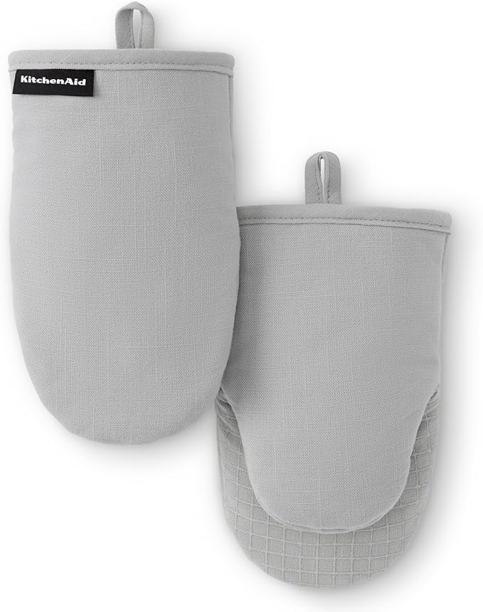 KITCHENAID Gourmet Series Gridlines Mini Oven Mitts 2-Pack Set, Heat Resistant up to 600°F, Soft Silicone Grip, Magnetic Cuff, Matte Grey, 5.5"x9" by KitchenAid