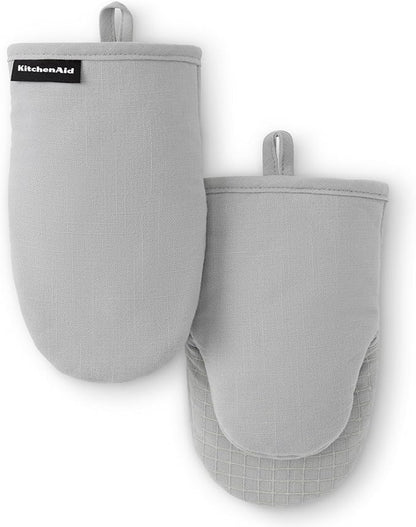 KITCHENAID Gourmet Series Gridlines Mini Oven Mitts 2-Pack Set, Heat Resistant up to 600°F, Soft Silicone Grip, Magnetic Cuff, Matte Grey, 5.5"x9" by KitchenAid