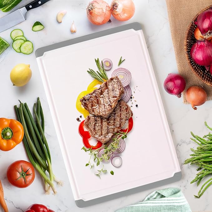Large Cutting Boards for Kitchen - Dishwasher Safe Non-Slip Cutting Boards with Juice Grooves, Easy Grip Handles - Large and Thick Chopping Board (Grey) - Image 9