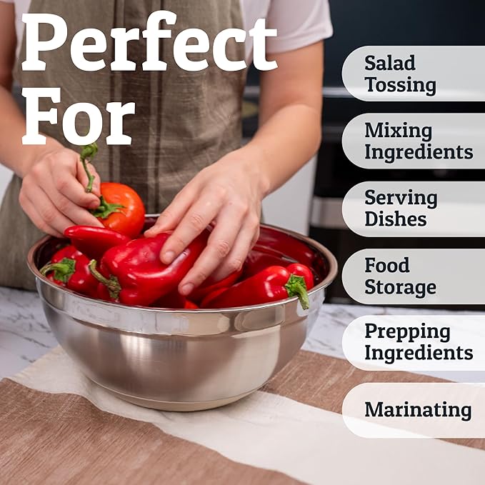 Priority Chef 6Pc Large Mixing Bowls With Lids Set with Non-Slip Bases, Stainless Steel Mixing Bowl Set, 6 Airtight Lids and 3 Graters, Khaki - Image 5