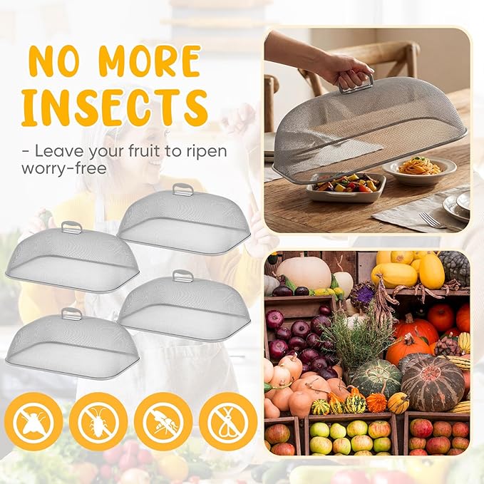 Hicarer 4 Pcs Metal Mesh Screen Food Cover for Outdoors Set Large 18.5 Inch Mesh Food Tents for Picnic Indoor Plate(Grey) - Image 3