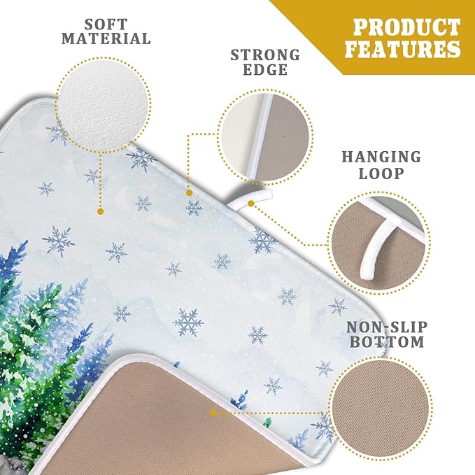 Watercolor Winter Dish Drying Pad Forest Kitchen Mat for Counter for Home Season Decor - Image 4
