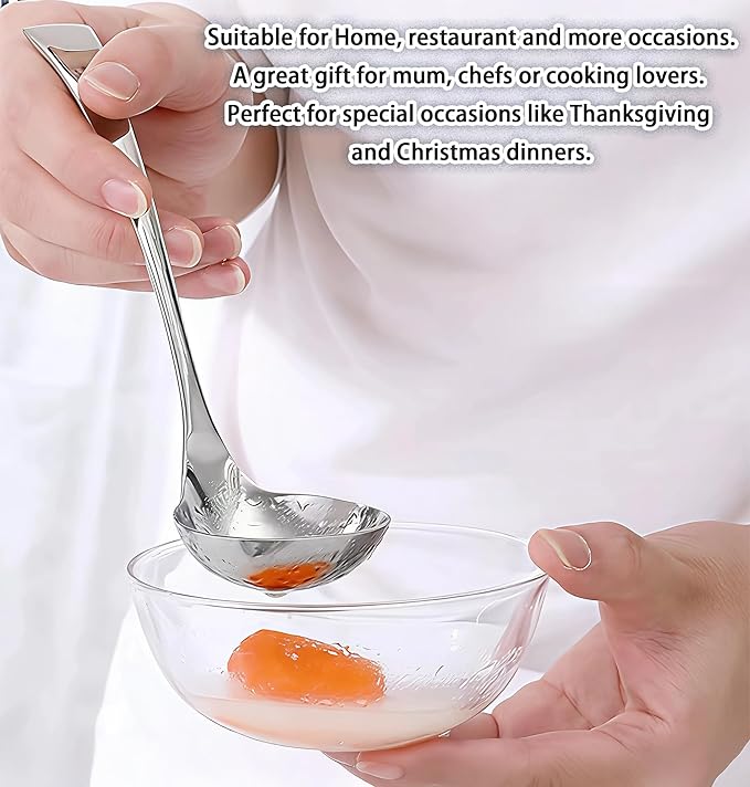 Comicfs Gravy Ladle, 18/10 Stainless Steel Soup Ladle, Small Soup Ladles, Sauce Ladles, Small Serving Spoon, Solid Serving Spoon, Dishwasher Safe, 8-Inch