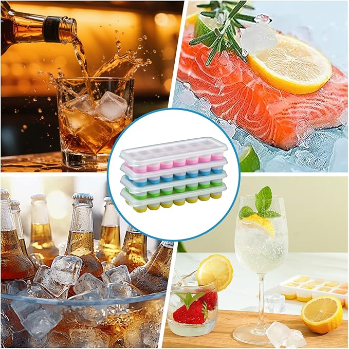 Ice Cube Tray with Lid, Easy-Release, Flexible, Ice Cube Tray, Spill-Resistant, for Freezer, Cocktail, Drinks, Coffee, 2 Pack 28 Pcs, Pink, 1.1x2.8x7.2 in - Image 4