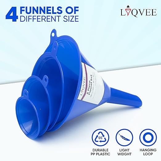 Funnel 4-Pack Funnels for Kitchen Use Filling Bottles - Food-Grade Plastic, Funnels for Automotive Use, Mess-Free Filling, funnels for Filling Bottles, Sizes (122, 101, 76 & 50mm) - Image 7