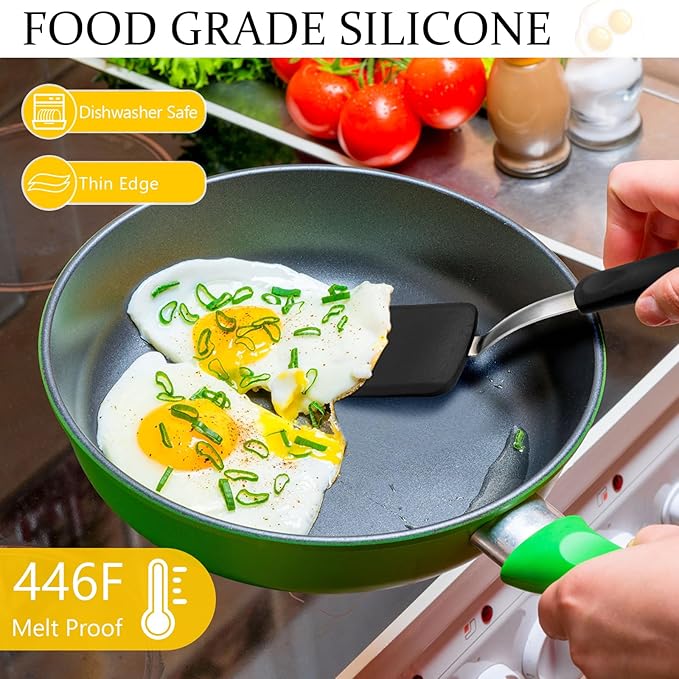 Silicone Cookie Spatula Turner 2 Pack Mini Brownie Spatula Flexible Kitchen Small Silicone Turner for Nonstick Cookware Heat Resistant No Scratch Flipper for Egg Pancake(Black, Grey) - Image 4