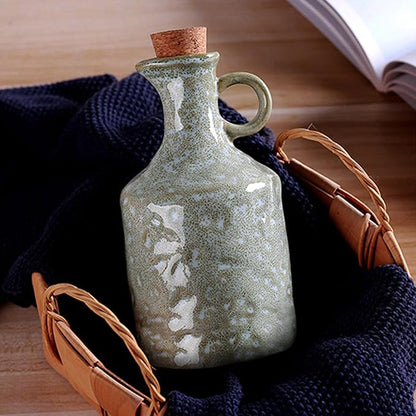 Ceramic Olive Oil Dispenser with Cork Stopper, Reactive Glaze Texture Oil Bottle, Leak - Proof Small Spout for Kitchen, Great for Storing Vinegar, Wine, Soy Sauce, Lemon Juice (GREEN) - Image 4