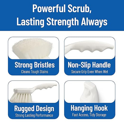 SPARTA Flo-Pac 8" Utility Scrub Brush with 2" Nylon Bristles, Plastic Pistol Grip Handle, Commercial Handheld Cleaning Brush, White