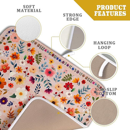 Boho Floral Dish Drying Mat - Pink Wildflower Absorbent Microfiber Kitchen Counter Pad for Home Coffee Bar Decor - Image 4