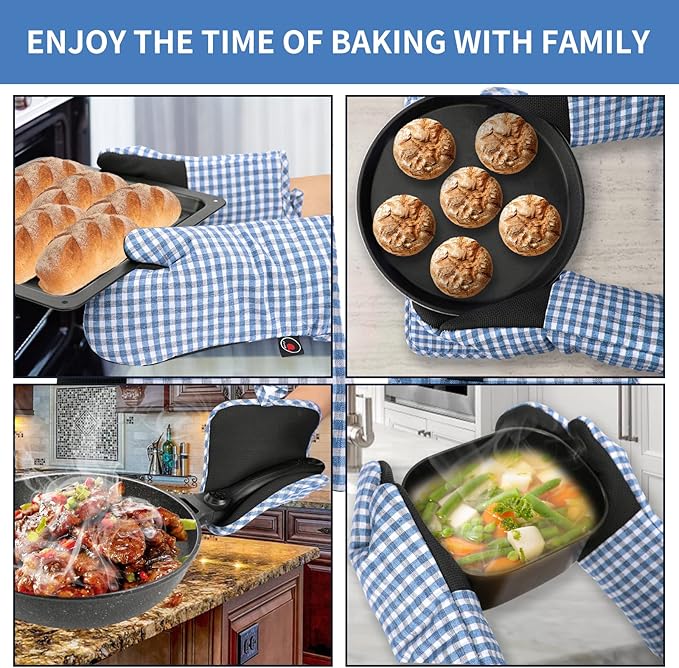 Oven Mitts and Potholders Gloves-Oven Mitts and Pot Holders (Blue Grid) - Image 2