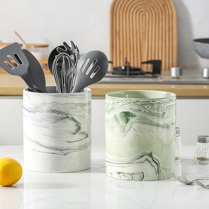 7.2 inch Large Utensil Holder for Kitchen Counter, Golden Marble Utensil Crock Spatula Holder for Countertop Cooking Tools Storage Caddy Farmhouse Kitchen Decor (Marble-Grey) - Image 8