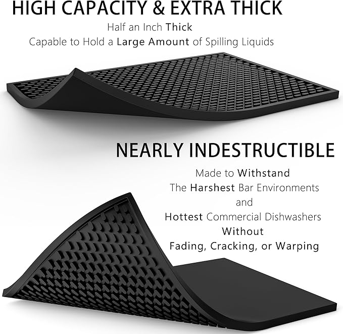 AXIESO 2 Pack Silicone Bar Mat - 1/2 Inch Thick Heat-Resistant and Food Safe Drip Mat - Spill Mats for Counter Top - Kitchen Service Mat, Coffee Bar, Restaurant - Drying Mat - 18 x 12 Inches - Image 3