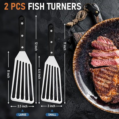 Joyfair Fish Spatula Metal Spatulas (Large & Small), 2 Pcs Stainless Steel Cooking Utensils Barbecue Turner for Flipping Turning, Kitchen Slotted Turners & Outdoor Griddle Accessories (ABS Handle) - Image 7
